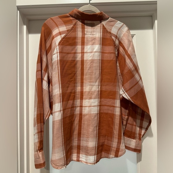 SO Orange Pumpkin Color Plaid Flannel Size L Longsleeve Button Up Shirt - Picture 2 of 14